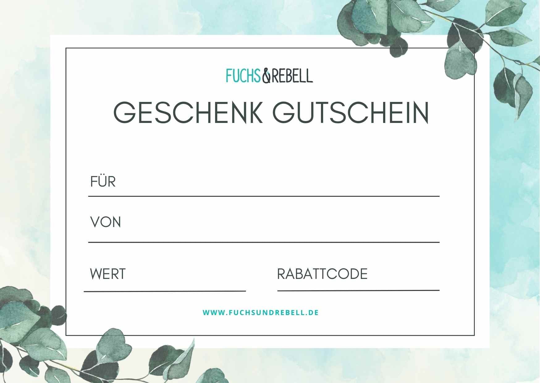 FUCHS und REBELL Geschenk Gutschein mit Blumenmuster zum Ausdrucken