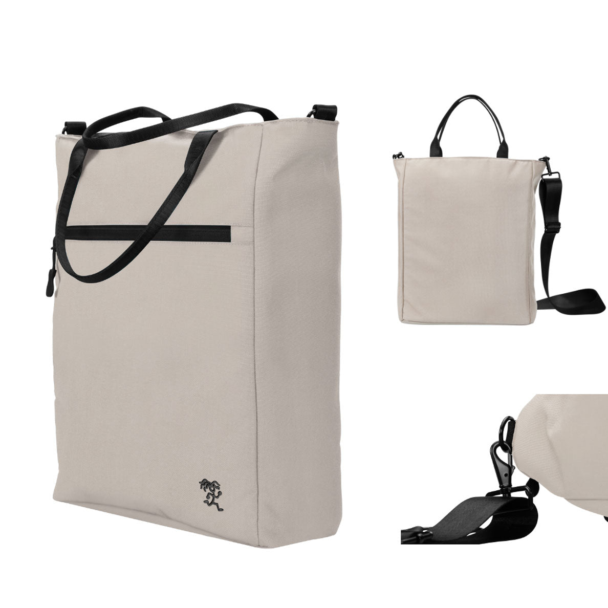 Rundumansicht der FUCHS und REBELL JONA Umhaengetasche in beige mit dem abnehmbaren, verstellbaren Schultergurt .