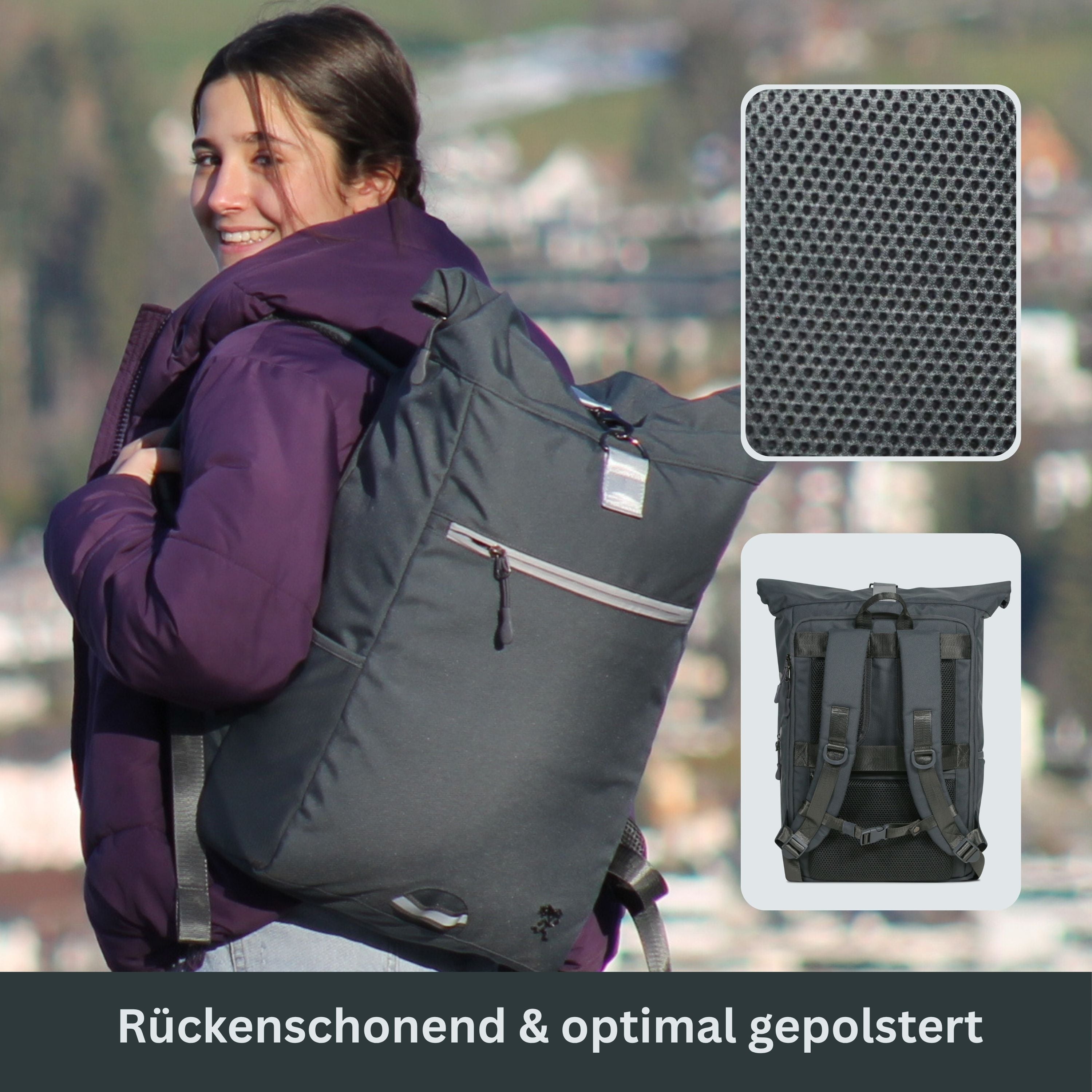 PIET - Rolltop Rucksack | Dunkelgrau Hellgrau