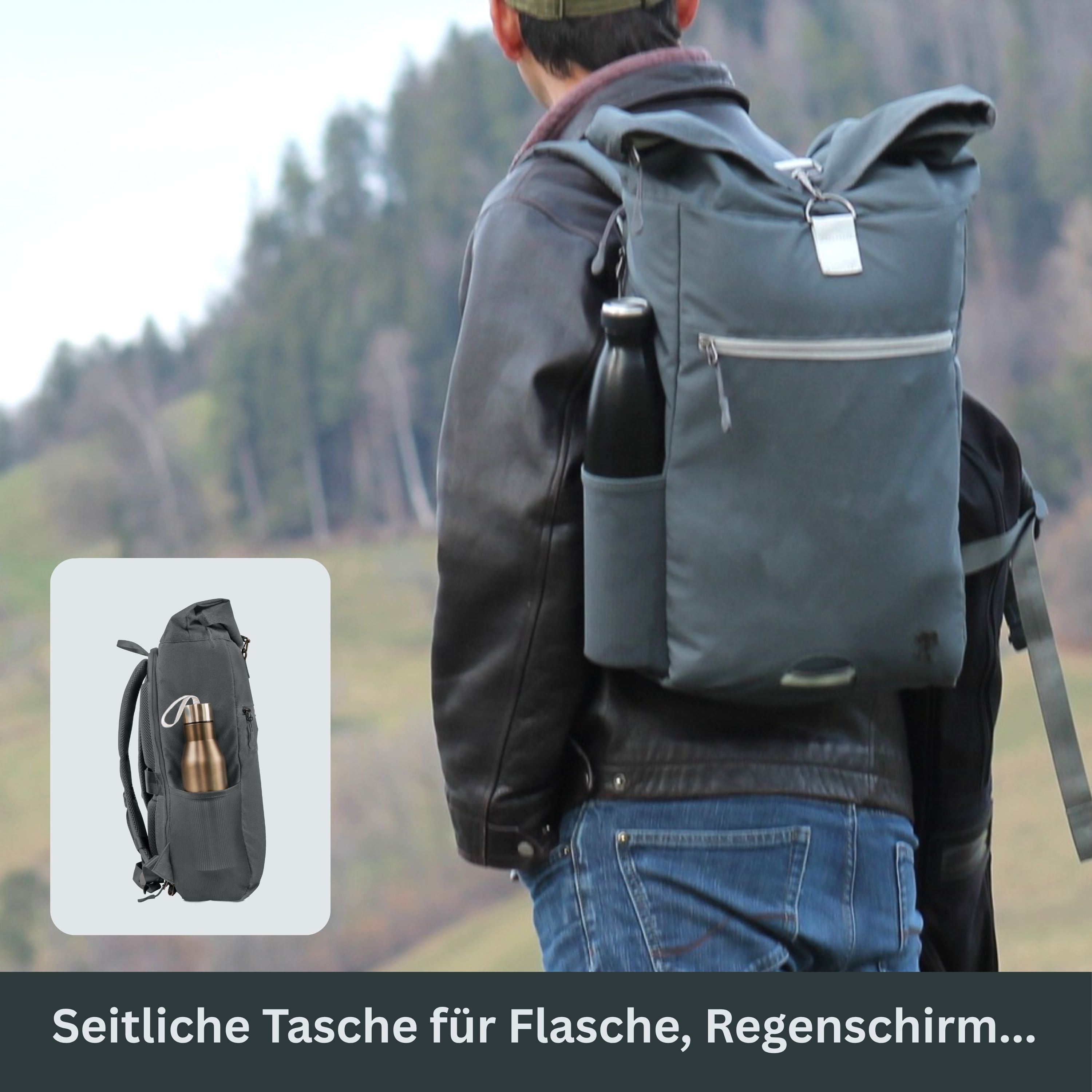 PIET - Rolltop Rucksack | Dunkelgrau Hellgrau