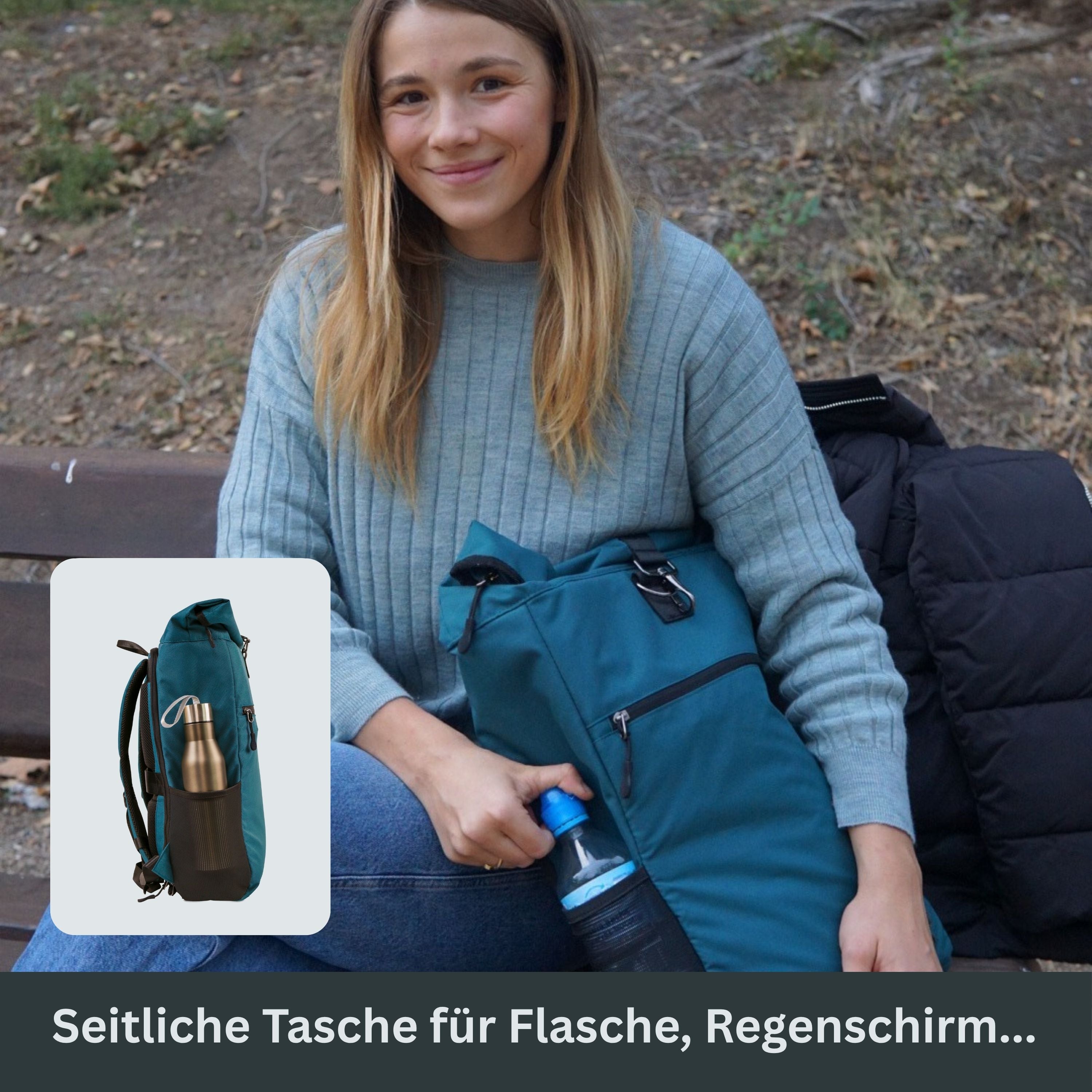 PIET - Rolltop Rucksack | Petrolblau