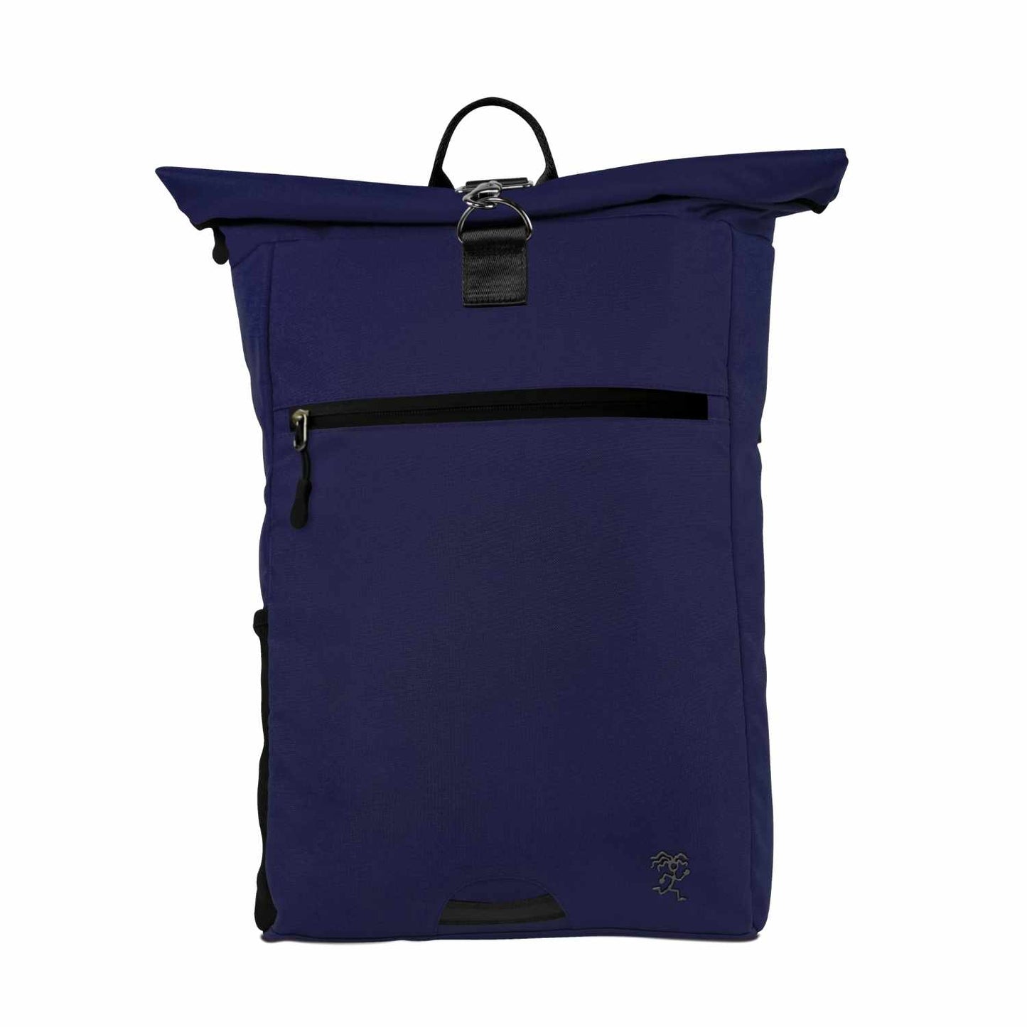 Vorderansicht des dunkelblauen FUCHS und REBELL PIET Rolltop Rucksacks