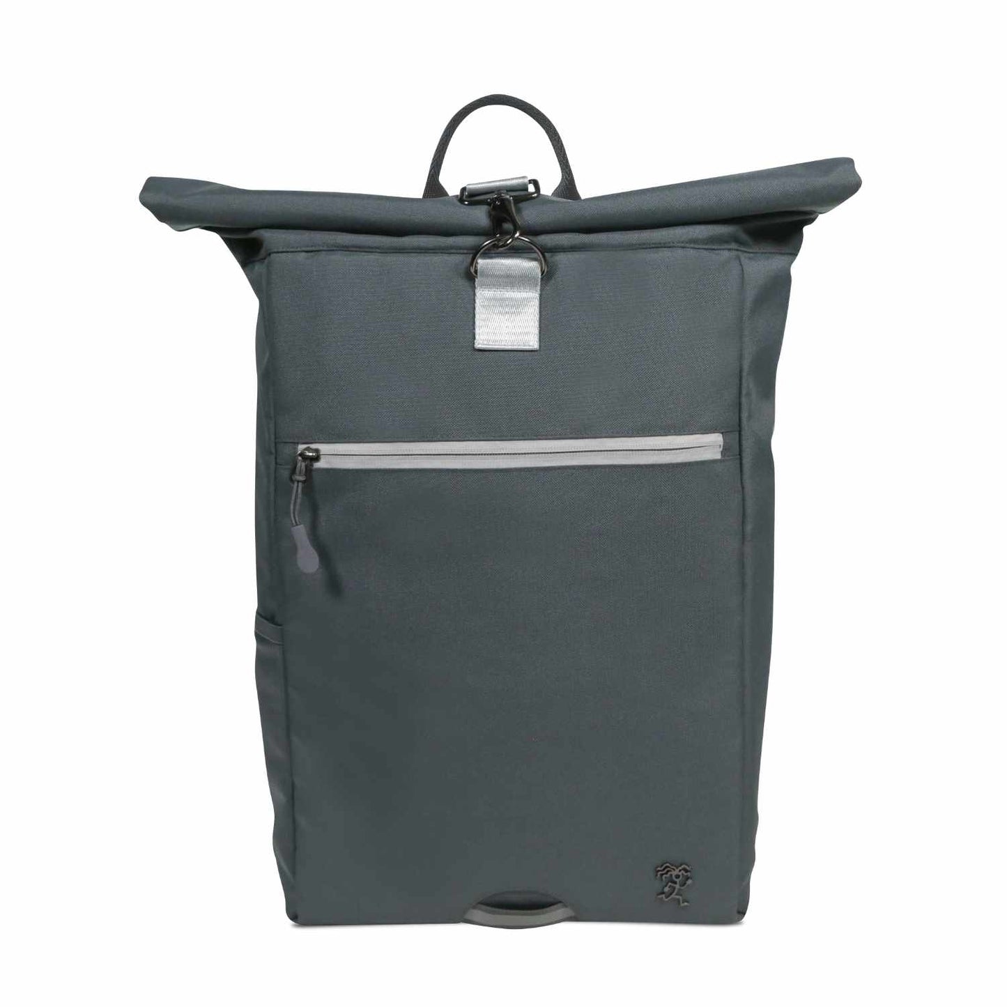 Vorderansicht des dunkelgrauen FUCHS und REBELL PIET Rolltop Rucksacks