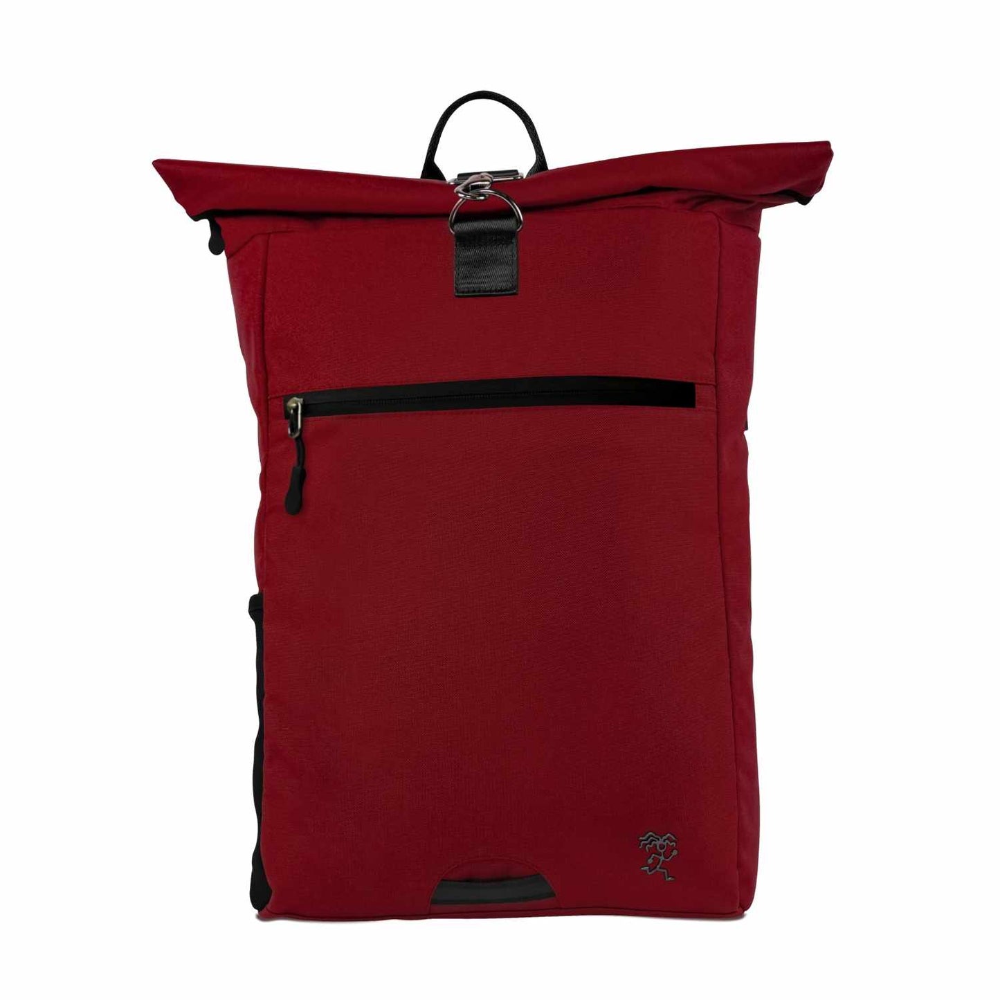 Vorderansicht des roten FUCHS und REBELL PIET Rolltop Rucksacks