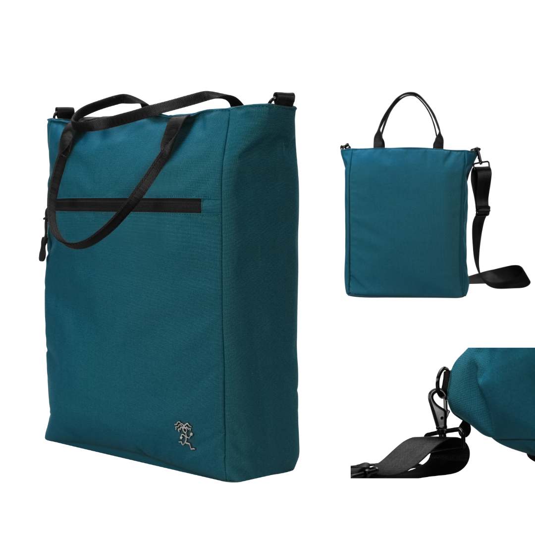 Rundumansicht der FUCHS und REBELL JONA Umhaengetasche in petrolblau mit dem abnehmbaren, verstellbaren Schultergurt