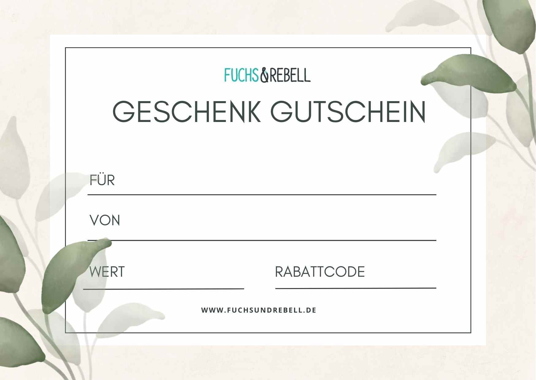 FUCHS und REBELL Geschenk Gutschein  mit Blumenmuster in gruen zum Ausdrucken