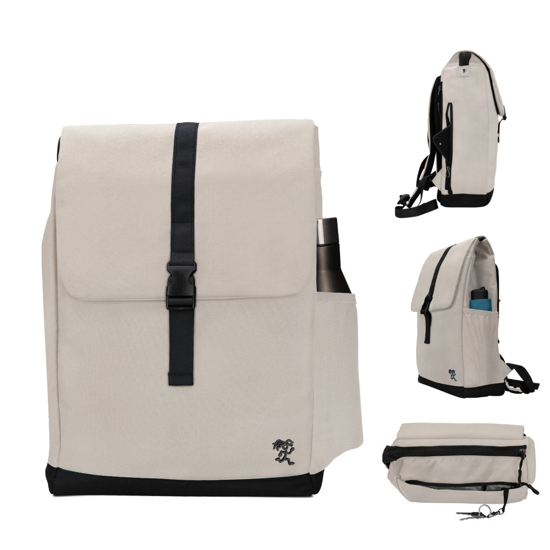 Darstellung der Special Features des FUCHS und REBELL MATS Daypacks in beige.