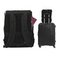 Rueckenansicht des schwarzen FUCHS und REBELL MATS Daypack Rucksacks mit gepolstertem Ruecken und Schultergurten, abnehmbarem Brustgurt, stabilem Koffergurt und Anti-Diebstahlfach.