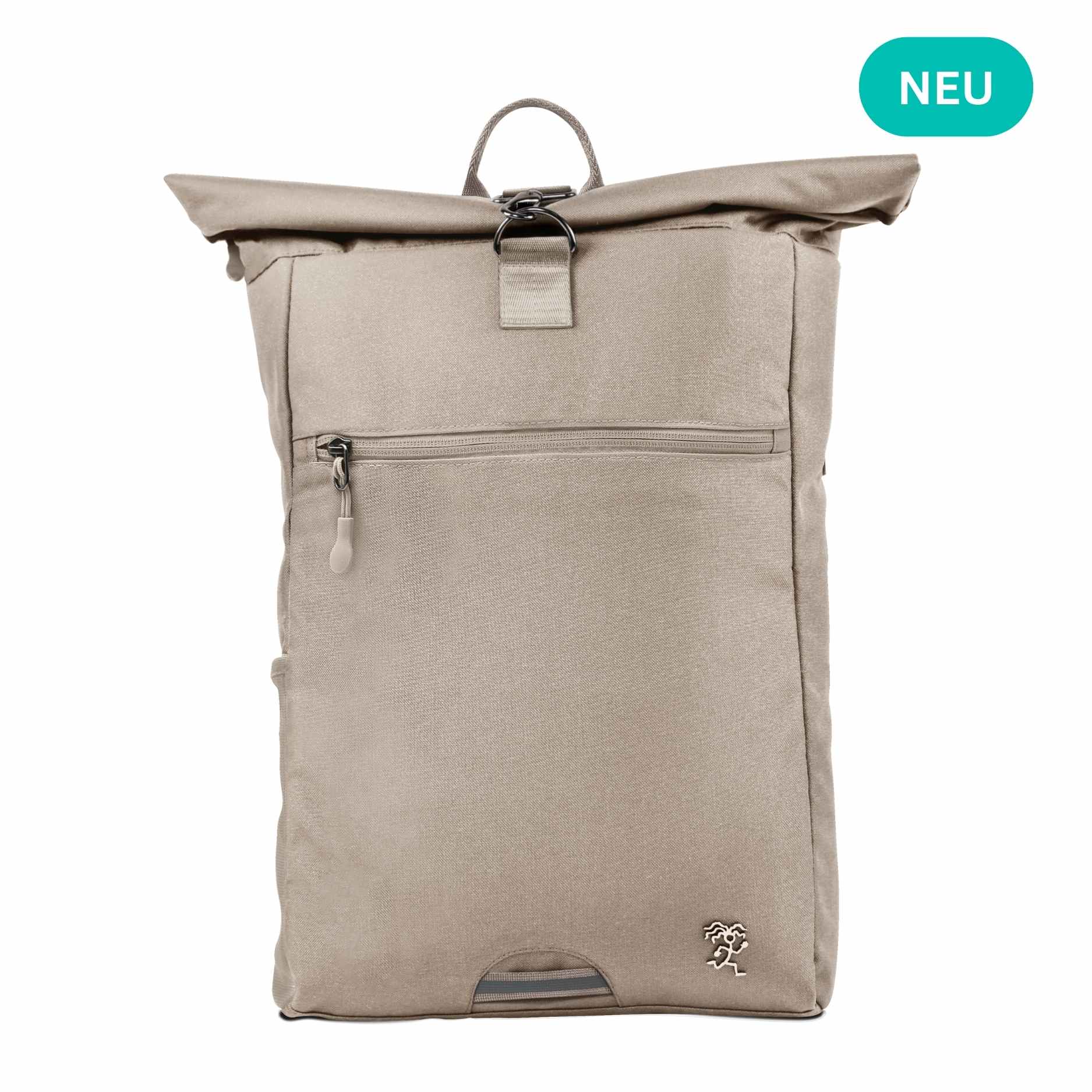 Vorderansicht der FUCHS und REBELL PIET Rolltop Rucksacks in beige 