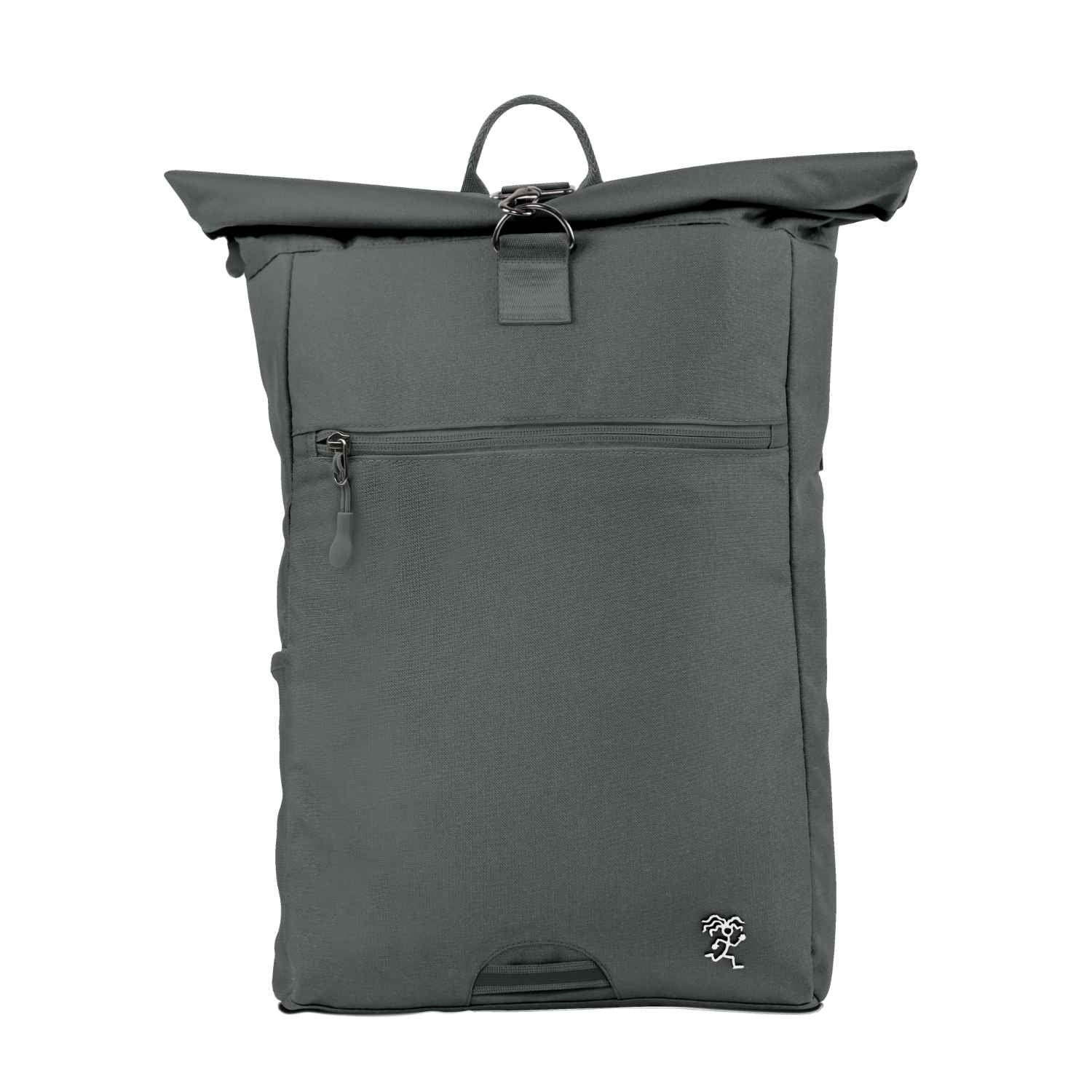 Vorderansicht des FUCHS und REBELL PIET Rolltop Rucksacks in dunkelgrau