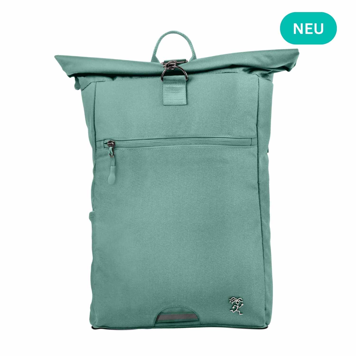 Vorderansicht des FUCHS und REBELL PIET Rolltop Rucksacks in mint blau