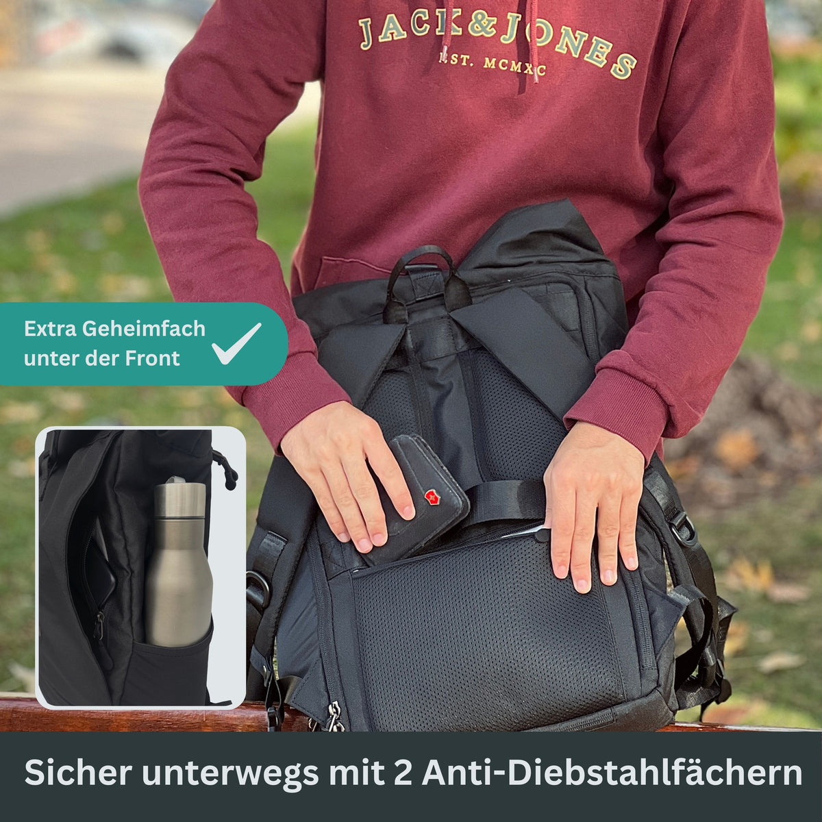 EDDIE - Rolltop Rucksack inkl. Regenschutz