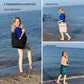 Junge Frau spaziert am Strand mit den FUCHS und REBELL JONA Umhaengetaschen und zeigt die drei Tragemoeglichkeiten - Cross-Body, Schultertasche, Handtasche.