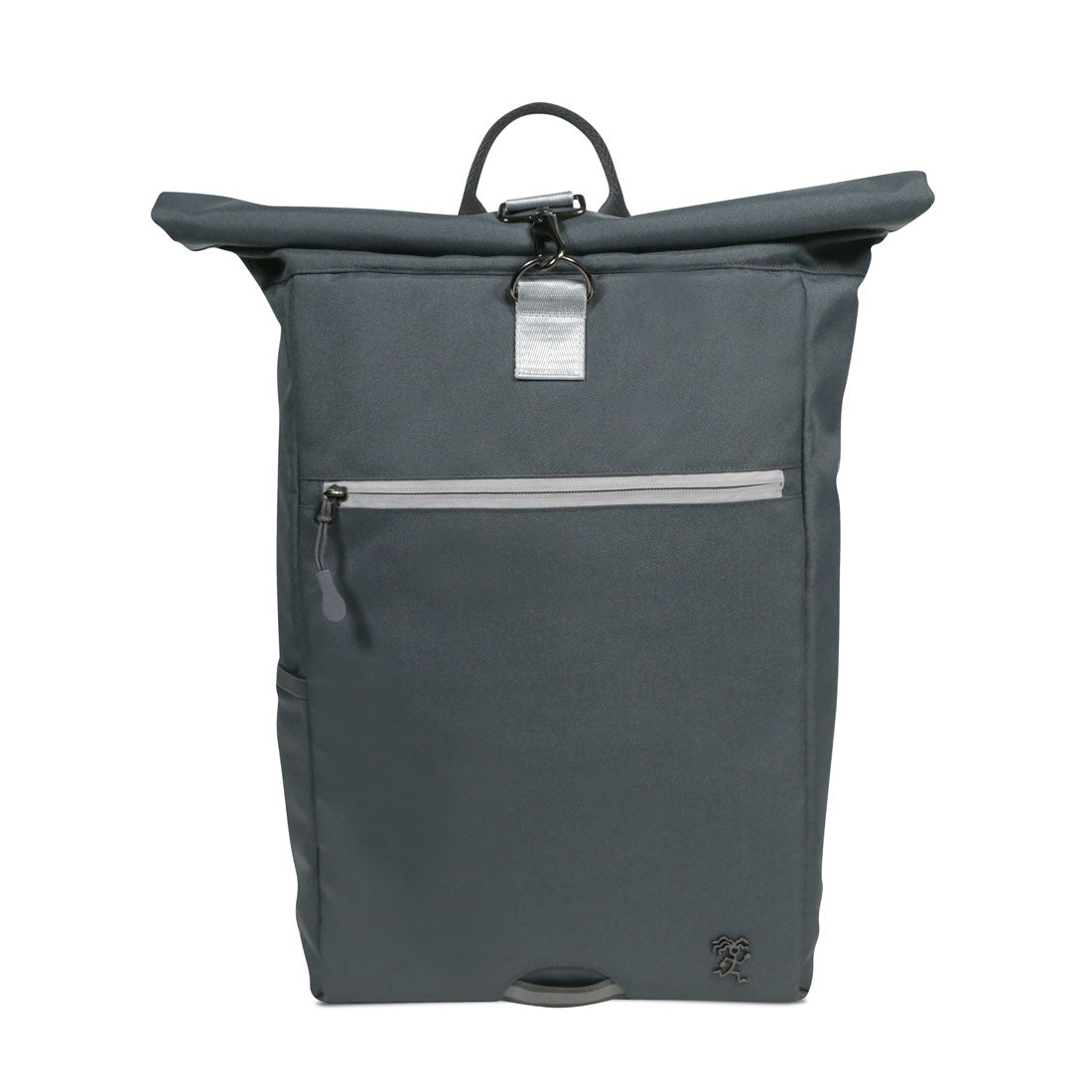 Vorderansicht des dunkelgrauen FUCHS und REBELL PIET Rolltop Rucksacks