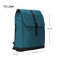 Seitenansicht des petrolblauen FUCHS und REBELL MATS Daypack Rucksacks mit Groessenangaben