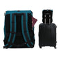 Rueckenansicht des petrolblauen FUCHS und REBELL MATS Daypack Rucksacks mit gepolstertem Ruecken und Schultergurten, abnehmbarem Brustgurt, stabilem Koffergurt und Anti-Diebstahlfach.