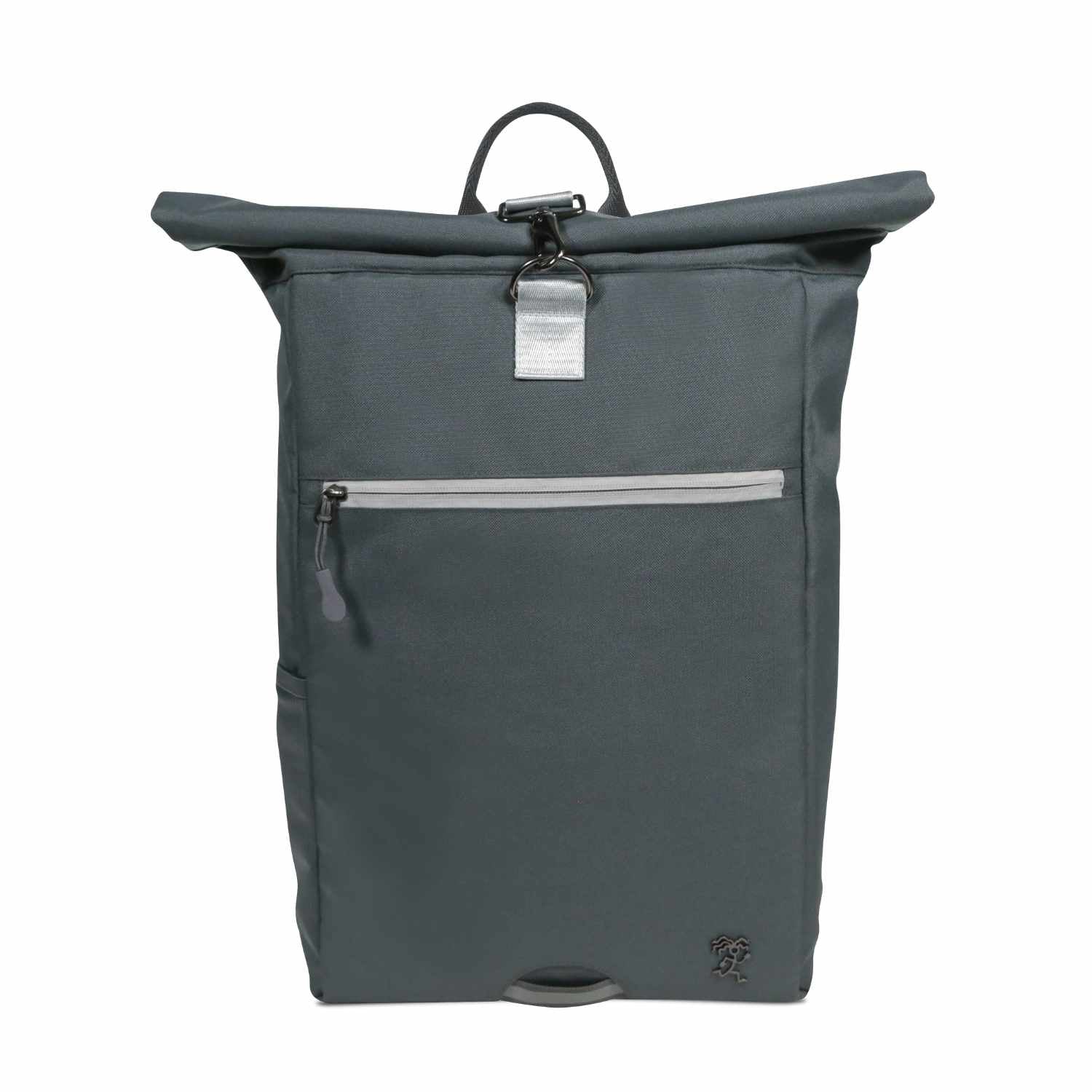 Vorderansicht des dunkelgrauen FUCHS und REBELL PIET Rolltop Rucksacks