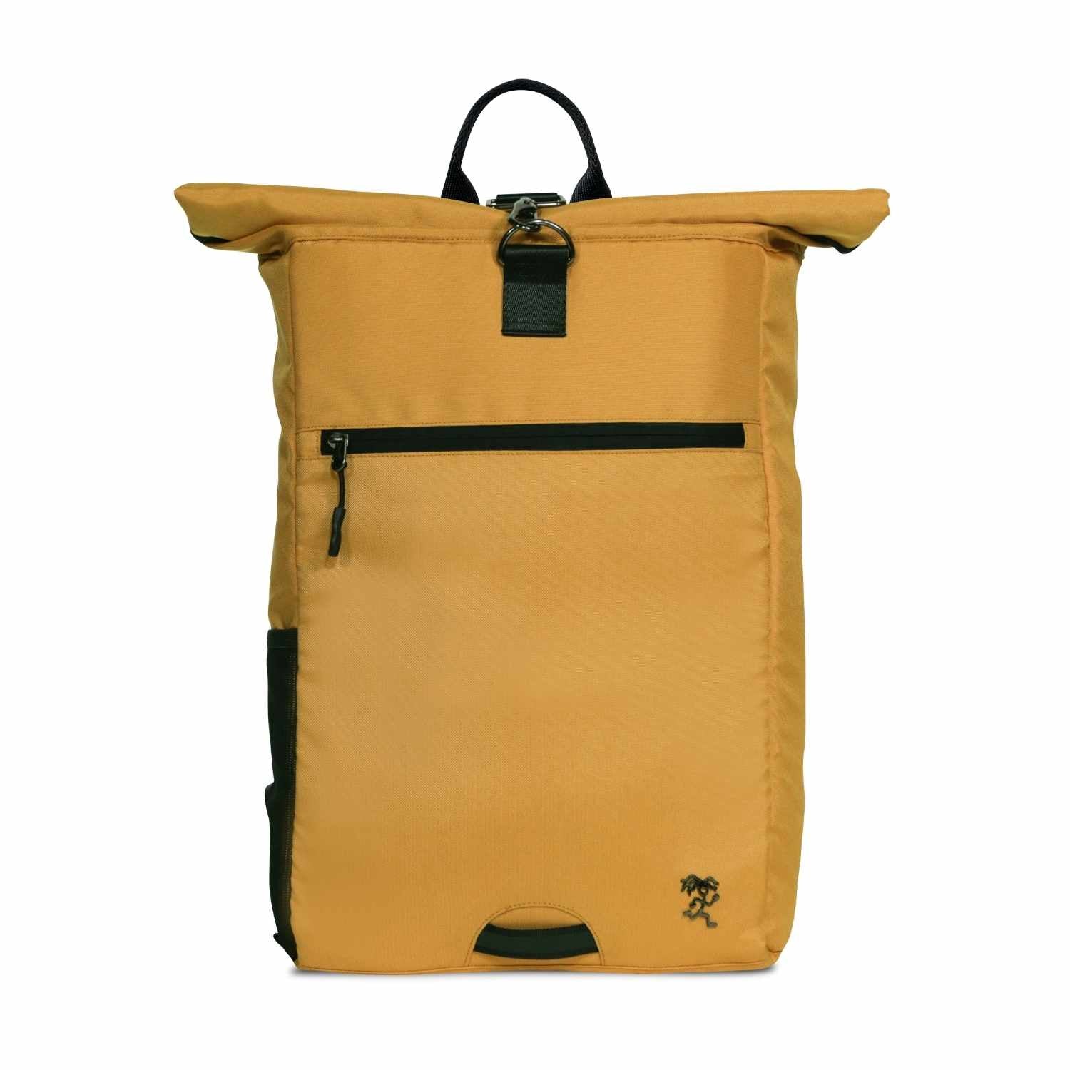 Vorderansicht des senfgelben FUCHS und REBELL PIET Rolltop Rucksacks