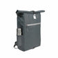 Ansicht von der linken Seite des dunkelgrauen FUCHS und REBELL PIET Rolltop Rucksacks mit extra strabiler Meshtasche für einen Regenschirm oder eine Flasche.